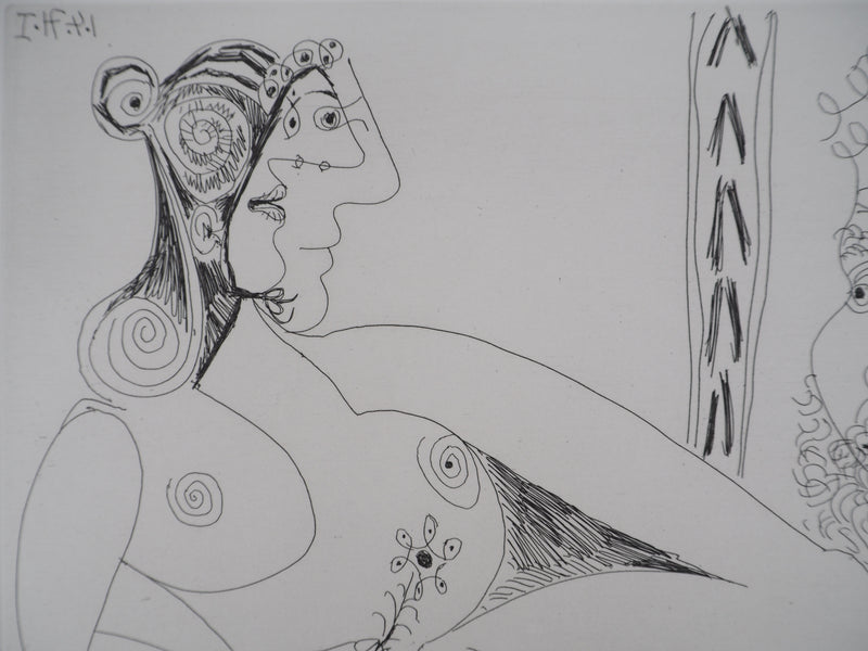 Pablo PICASSO : Femme aux fleurs et portrait de barbu, avec Degas de profil, Gravure originale (photo de détail 6) - Crédit photo : Galerie Art.Paris
