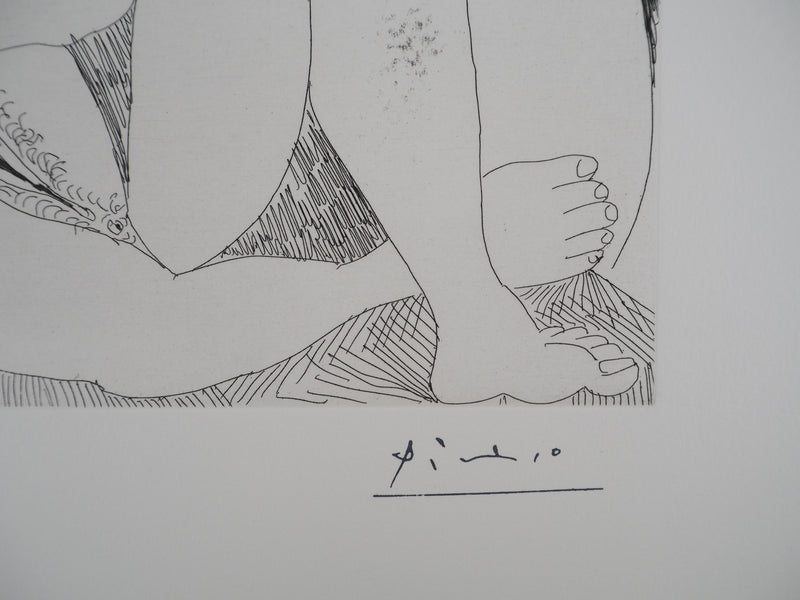Pablo PICASSO : Femme aux fleurs et portrait de barbu, avec Degas de profil, Gravure originale (photo de détail 2) - Crédit photo : Galerie Art.Paris