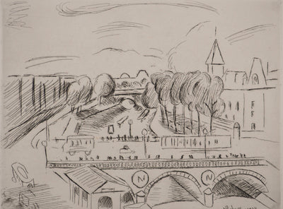 Henri MATISSE : Tableaux de Paris : Le Pont Saint-Michel, Gravure original (vue générale) - Crédit photo : Galerie Art.Paris