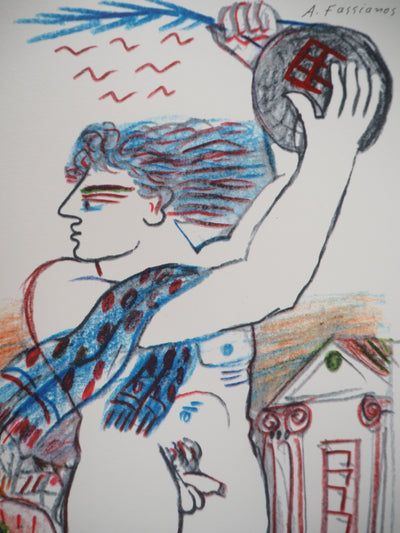 Alekos FASSIANOS : Athlète à l'écharpe bleue, Sérigraphie originale signée