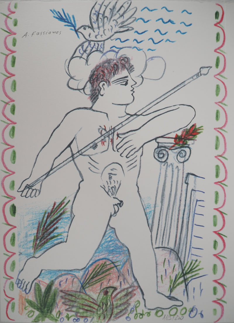 Alekos FASSIANOS : Athlète et colombes, Sérigraphie originale signée