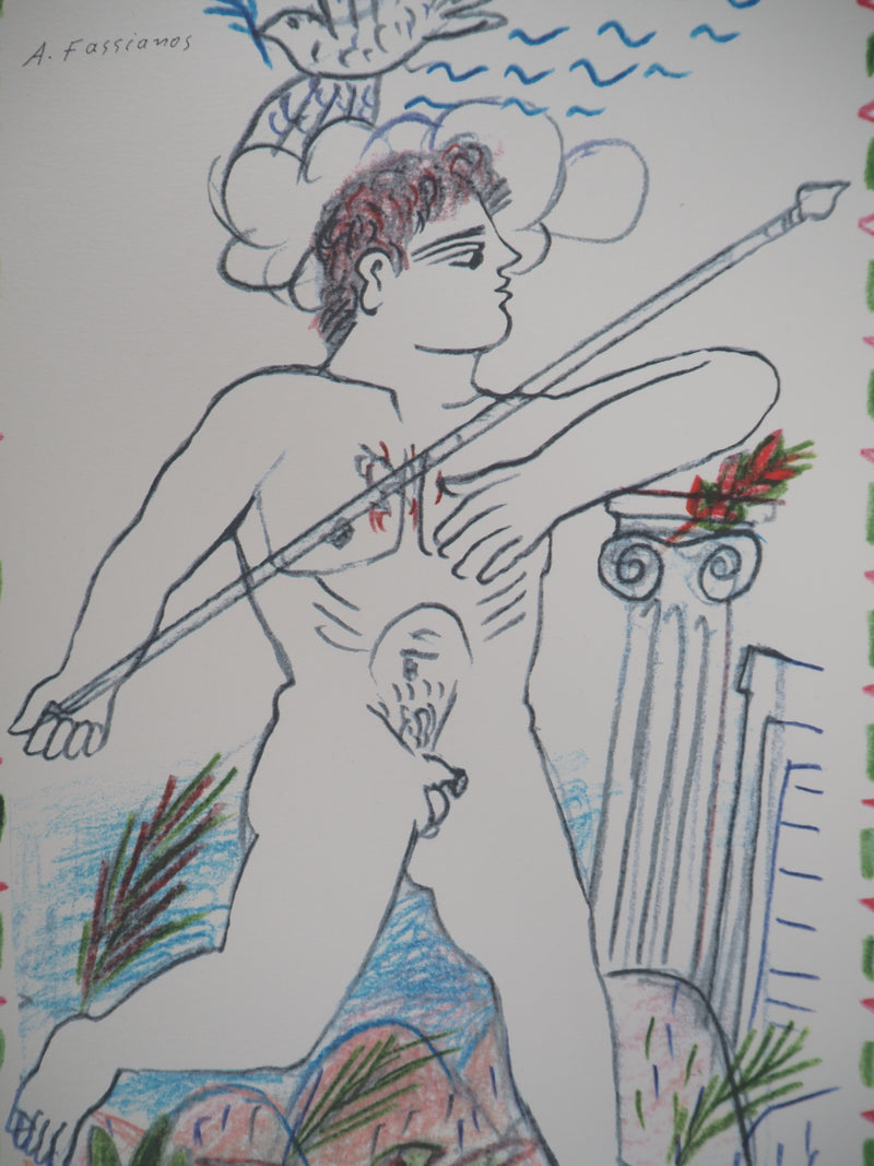Alekos FASSIANOS : Athlète et colombes, Sérigraphie originale signée
