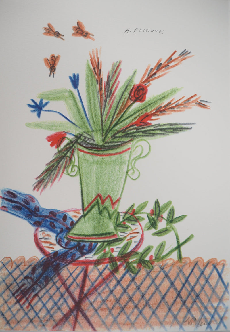 Alekos FASSIANOS : Bouquet aux épis et abeilles, Sérigraphie originale signée