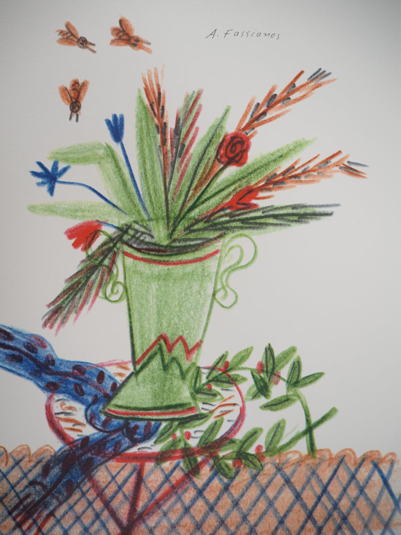 Alekos FASSIANOS : Bouquet aux épis et abeilles, Sérigraphie originale signée