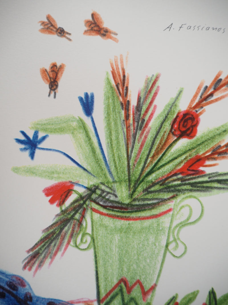Alekos FASSIANOS : Bouquet aux épis et abeilles, Sérigraphie originale signée