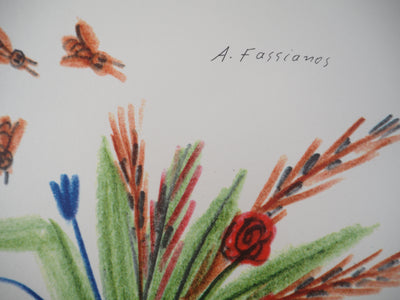 Alekos FASSIANOS : Bouquet aux épis et abeilles, Sérigraphie originale signée