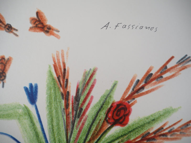 Alekos FASSIANOS : Bouquet aux épis et abeilles, Sérigraphie originale signée