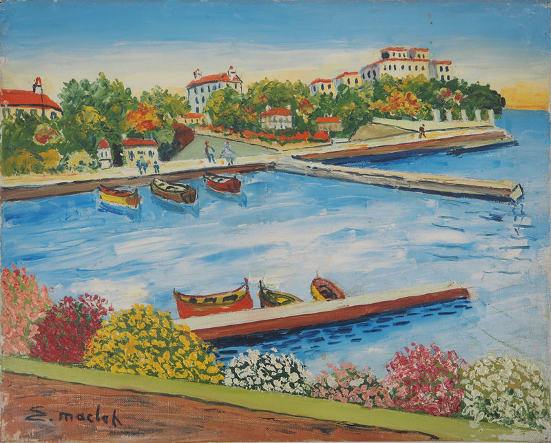 Elisée MACLET : Le Port de Beaulieu sur Mer, Huile sur toile signée