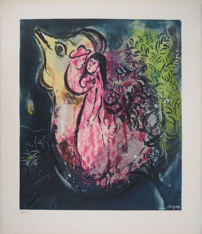 Marc CHAGALL : Les amoureux au coq, Lithographie originale (vue générale) - Crédit photo : Galerie Art.Paris