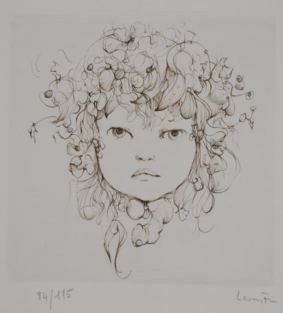 Leonor FINI : Enfant aux fleurs, Gravure originale (vue générale) - Crédit photo : Galerie Art.Paris