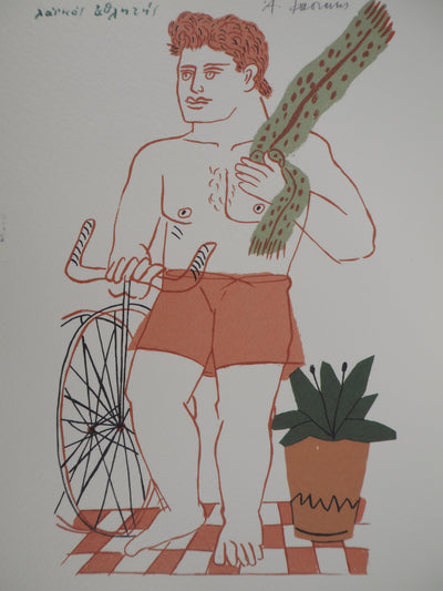 Alekos FASSIANOS : Cycliste à l'écharpe verte, Lithographie originale (photo de détail 4) - Crédit photo : Galerie Art.Paris