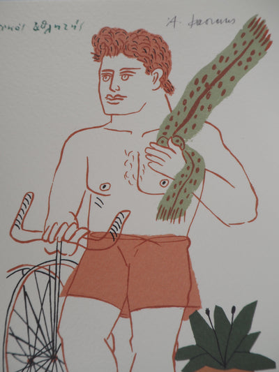 Alekos FASSIANOS : Cycliste à l'écharpe verte, Lithographie originale (photo de détail 5) - Crédit photo : Galerie Art.Paris