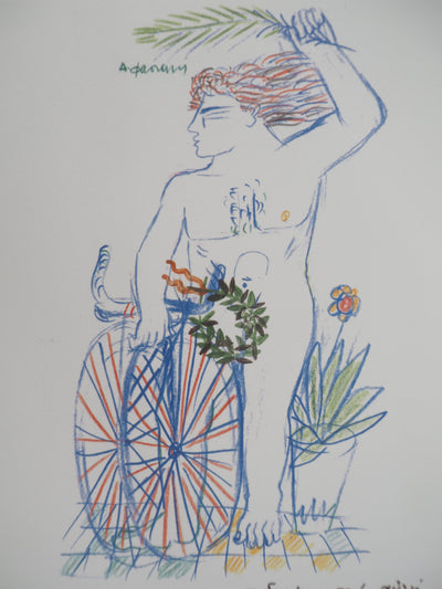 Alekos FASSIANOS : Jeux Olympiques, Cycliste couronné, Lithographie originale (photo de détail 2) - Crédit photo : Galerie Art.Paris