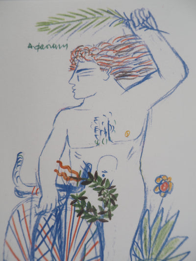 Alekos FASSIANOS : Jeux Olympiques, Cycliste couronné, Lithographie originale (photo de détail 3) - Crédit photo : Galerie Art.Paris