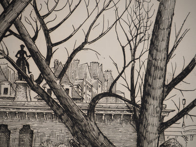 Henri VERGE SARRAT : La gloire de Paris : Vue depuis l'Ile de la Cité, Gravure originale (photo de détail 6) - Crédit photo : Galerie Art.Paris