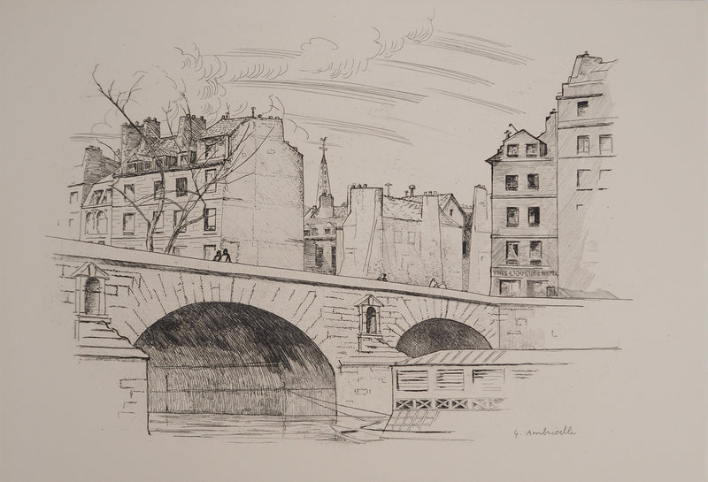 Gérard AMBROSELLI : La gloire de Paris : Le Pont Neuf, Gravure originale (vue générale) - Crédit photo : Galerie Art.Paris