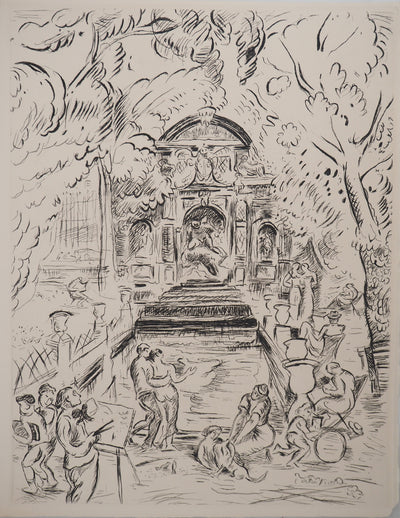 Emile OTHON FRIESZ : La gloire de Paris : Fontaine Médicis au Luxembourg, Gravure originale (vue générale) - Crédit photo : Galerie Art.Paris