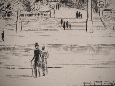 Charles BERTHOLD-MAHN : La gloire de Paris : Vue sur le Palais du Luxembourg, Gravure originale (photo de détail 5) - Crédit photo : Galerie Art.Paris