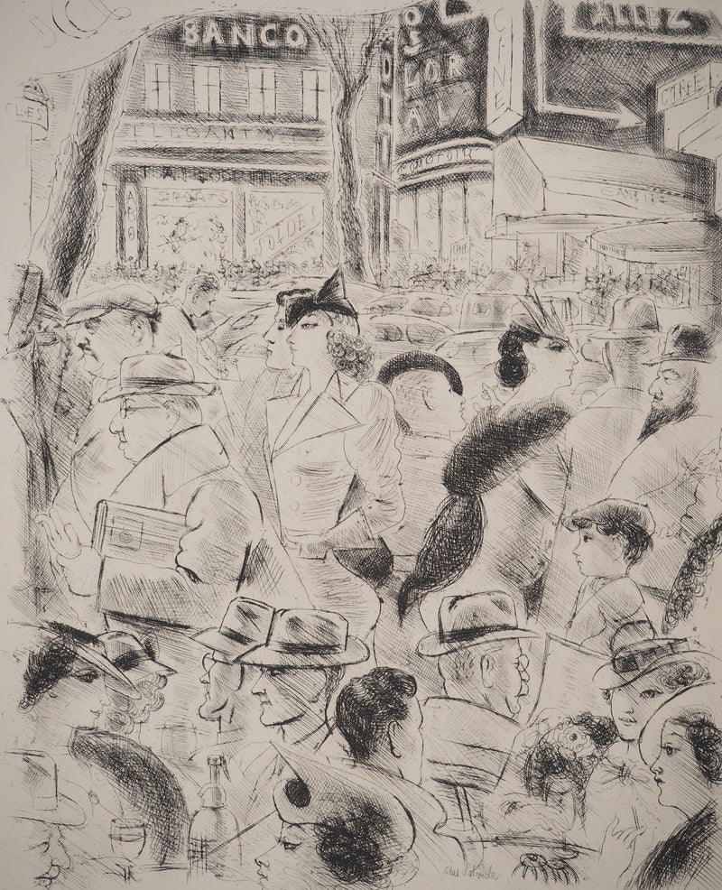CHAS LABORDE : La gloire de Paris : Boulevard Haussman, Gravure originale (photo de détail 2) - Crédit photo : Galerie Art.Paris