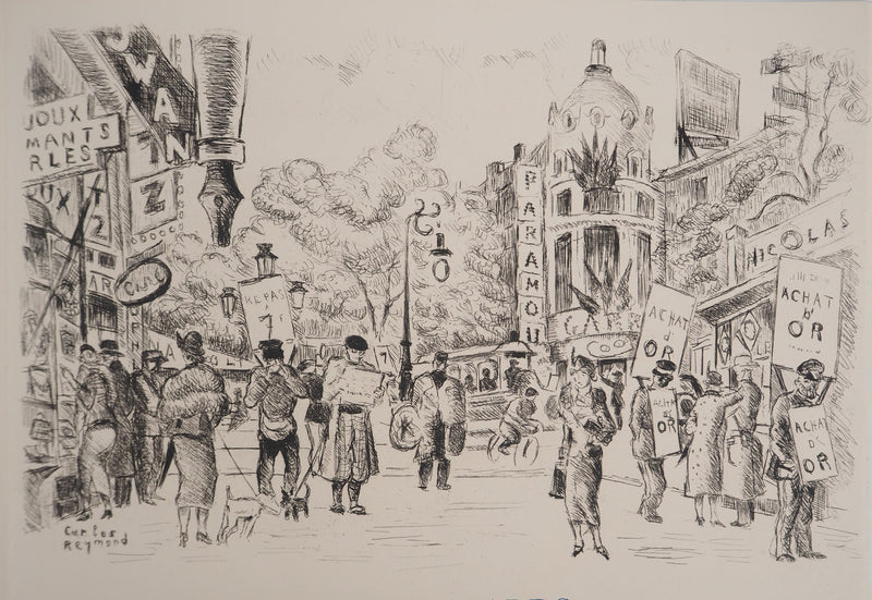 Carlos REYMOND : La gloire de Paris : Les grands boulevards, Gravure originale (vue générale) - Crédit photo : Galerie Art.Paris