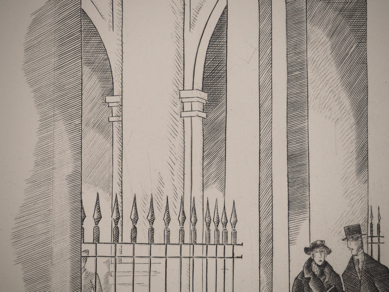 Jean-Emile LABOUREUR : La gloire de Paris : Sous les arches du Palais Royal, Gravure originale (photo de détail 5) - Crédit photo : Galerie Art.Paris