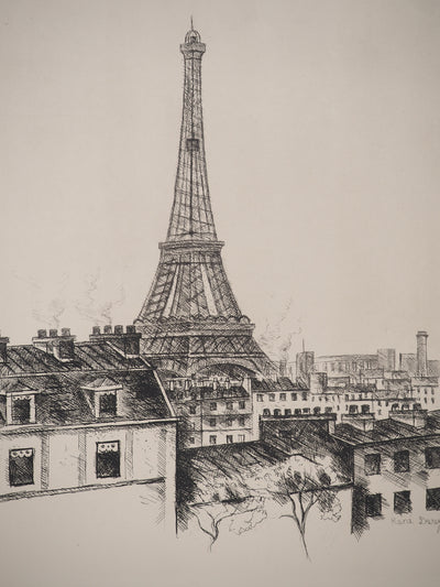 René DUREY : La gloire de Paris : Vue sur la Tour Eiffel, Gravure originale (photo de détail 2) - Crédit photo : Galerie Art.Paris