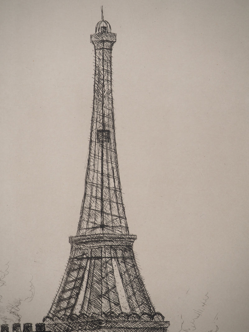 René DUREY : La gloire de Paris : Vue sur la Tour Eiffel, Gravure originale (photo de détail 4) - Crédit photo : Galerie Art.Paris