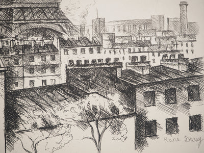 René DUREY : La gloire de Paris : Vue sur la Tour Eiffel, Gravure originale (photo de détail 6) - Crédit photo : Galerie Art.Paris
