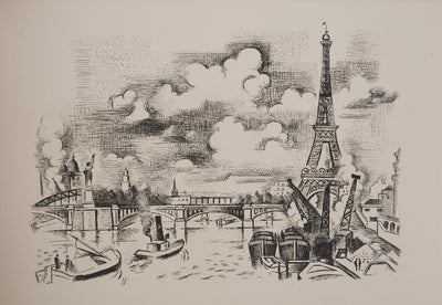 André LHOTE : La gloire de Paris : Tour Eiffel depuis la Seine, Gravure originale (vue générale) - Crédit photo : Galerie Art.Paris