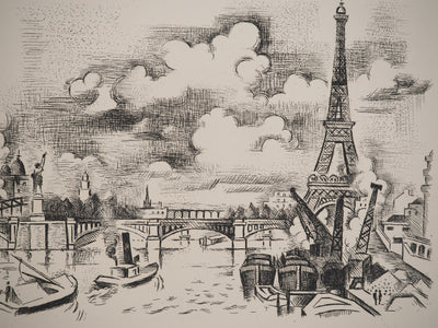 André LHOTE : La gloire de Paris : Tour Eiffel depuis la Seine, Gravure originale (photo de détail 2) - Crédit photo : Galerie Art.Paris