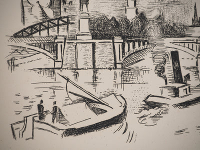 André LHOTE : La gloire de Paris : Tour Eiffel depuis la Seine, Gravure originale (photo de détail 3) - Crédit photo : Galerie Art.Paris