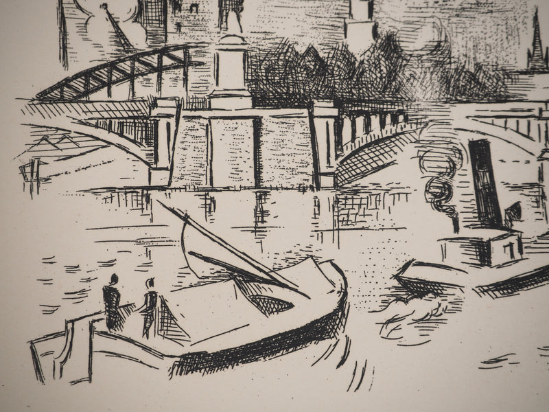 André LHOTE : La gloire de Paris : Tour Eiffel depuis la Seine, Gravure originale (photo de détail 3) - Crédit photo : Galerie Art.Paris