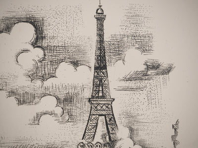 André LHOTE : La gloire de Paris : Tour Eiffel depuis la Seine, Gravure originale (photo de détail 4) - Crédit photo : Galerie Art.Paris