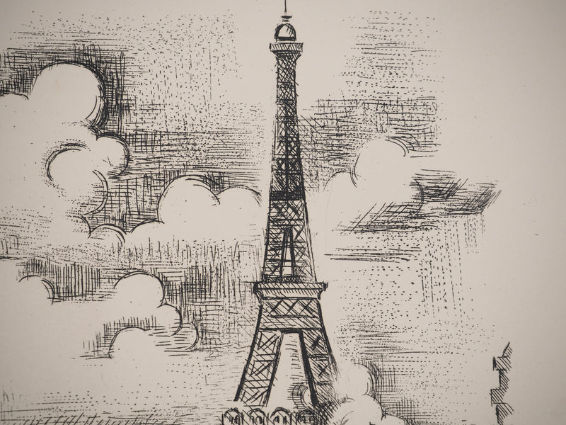 André LHOTE : La gloire de Paris : Tour Eiffel depuis la Seine, Gravure originale (photo de détail 4) - Crédit photo : Galerie Art.Paris