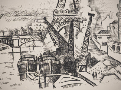 André LHOTE : La gloire de Paris : Tour Eiffel depuis la Seine, Gravure originale (photo de détail 5) - Crédit photo : Galerie Art.Paris