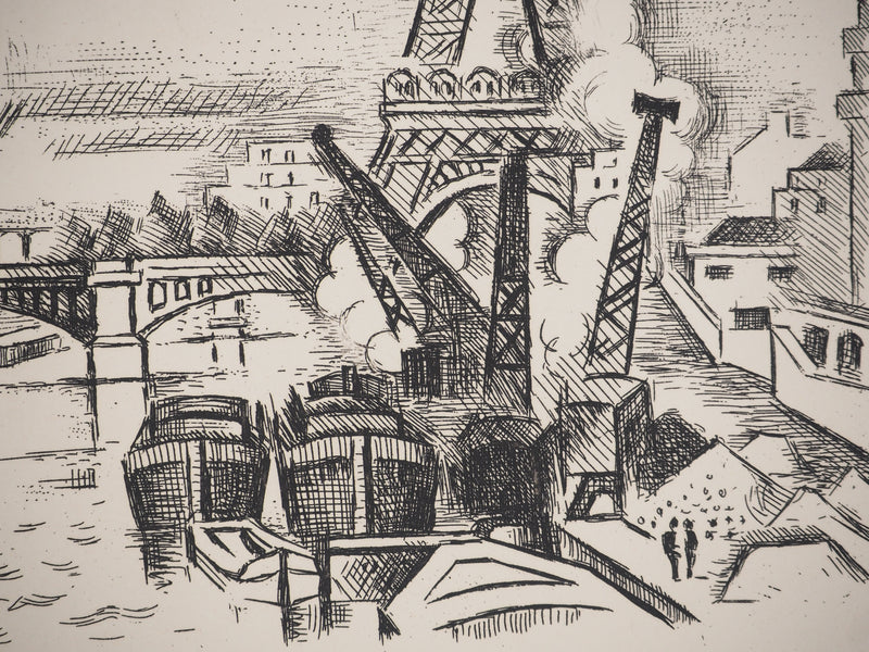 André LHOTE : La gloire de Paris : Tour Eiffel depuis la Seine, Gravure originale (photo de détail 5) - Crédit photo : Galerie Art.Paris