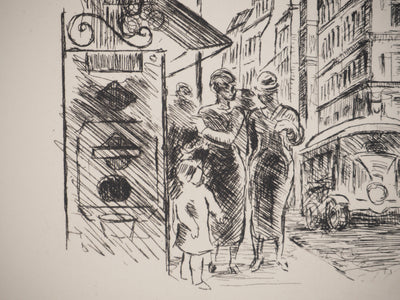 Jean MARCHAND : La gloire de Paris : Faubourg Saint-Honoré, Gravure originale (photo de détail 3) - Crédit photo : Galerie Art.Paris