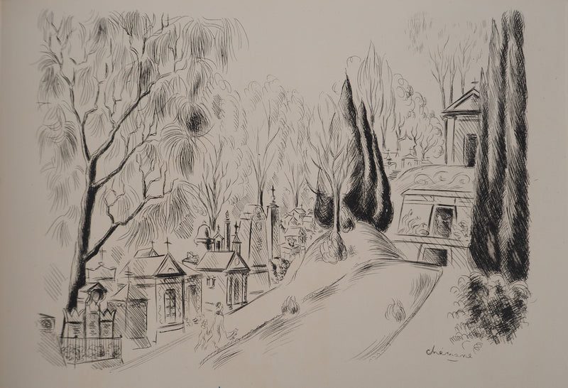 Anne CHERIANE : La gloire de Paris : Vue sur le Père Lachaise, Gravure originale (vue générale) - Crédit photo : Galerie Art.Paris