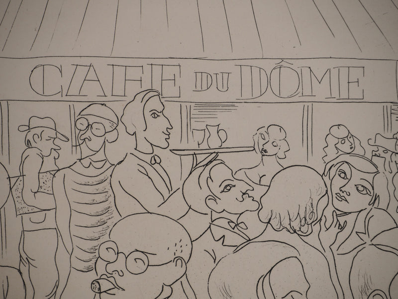 Louis TOUCHAGUES : La gloire de Paris : Le café du Dôme, Gravure originale (photo de détail 5) - Crédit photo : Galerie Art.Paris