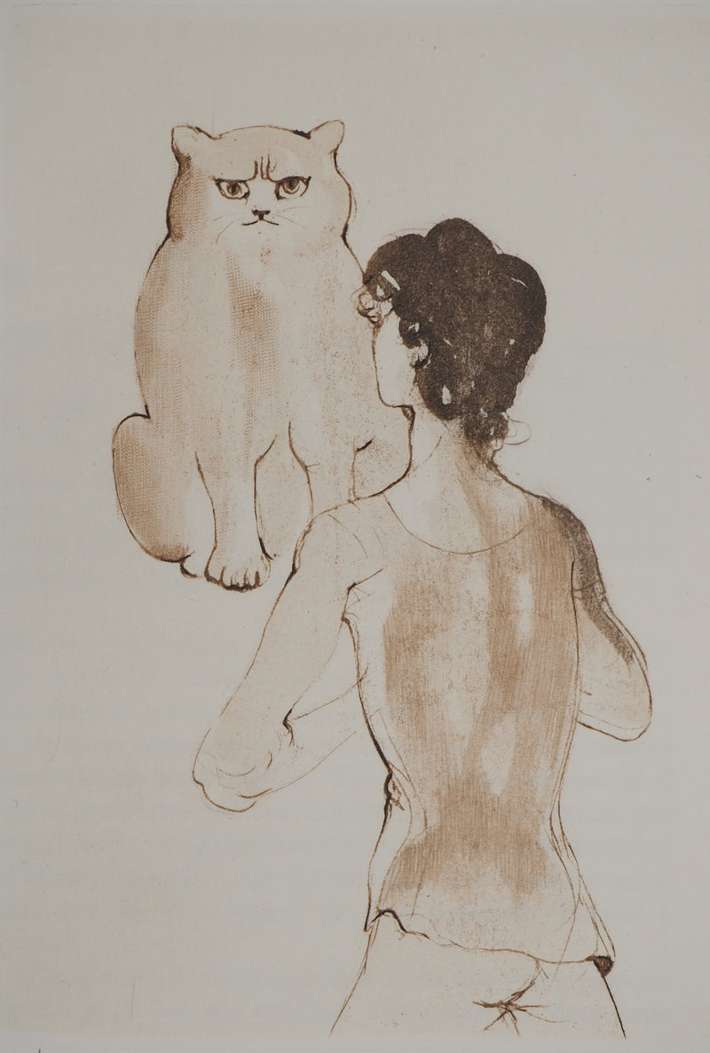 Léonor FINI : Le chat et son maitre, Gravure originale signée