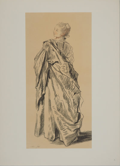 Antoine WATTEAU : Femme de dos, Héliogravure originale (vue générale) - Crédit photo : Galerie Art.Paris