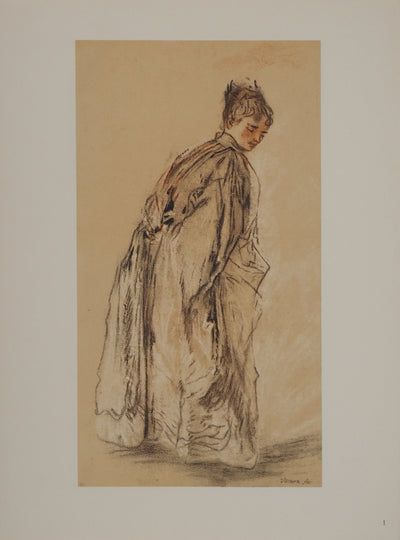 Antoine WATTEAU : Femme au manteau, Héliogravure originale (vue générale) - Crédit photo : Galerie Art.Paris