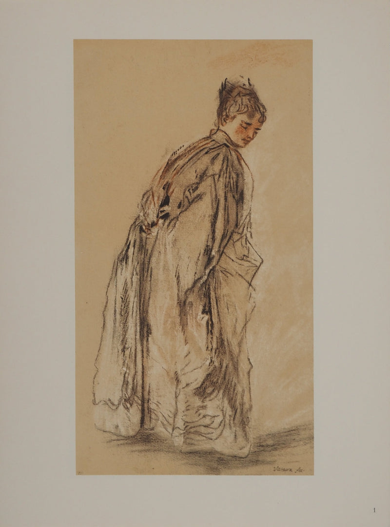 Antoine WATTEAU : Femme au manteau, Héliogravure originale (vue générale) - Crédit photo : Galerie Art.Paris