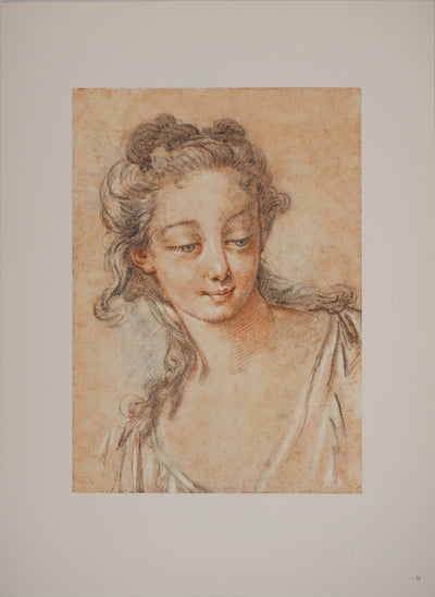 François BOUCHER : Portrait d'une jeune femme, Héliogravure originale (vue générale) - Crédit photo : Galerie Art.Paris