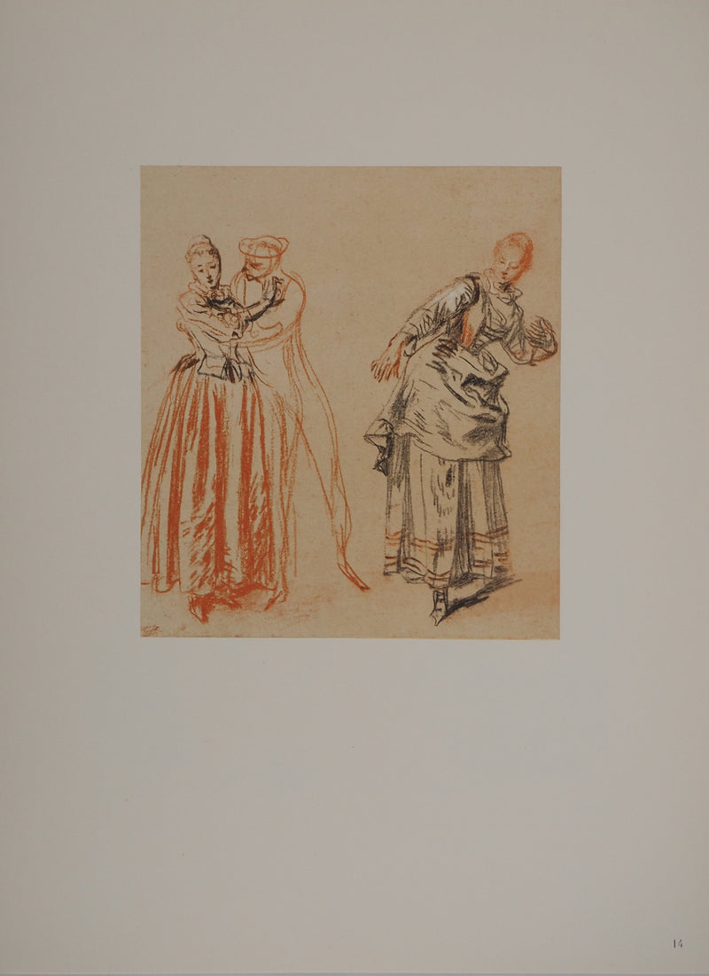 Antoine WATTEAU : Etude de deux femmes, Héliogravure originale (vue générale) - Crédit photo : Galerie Art.Paris