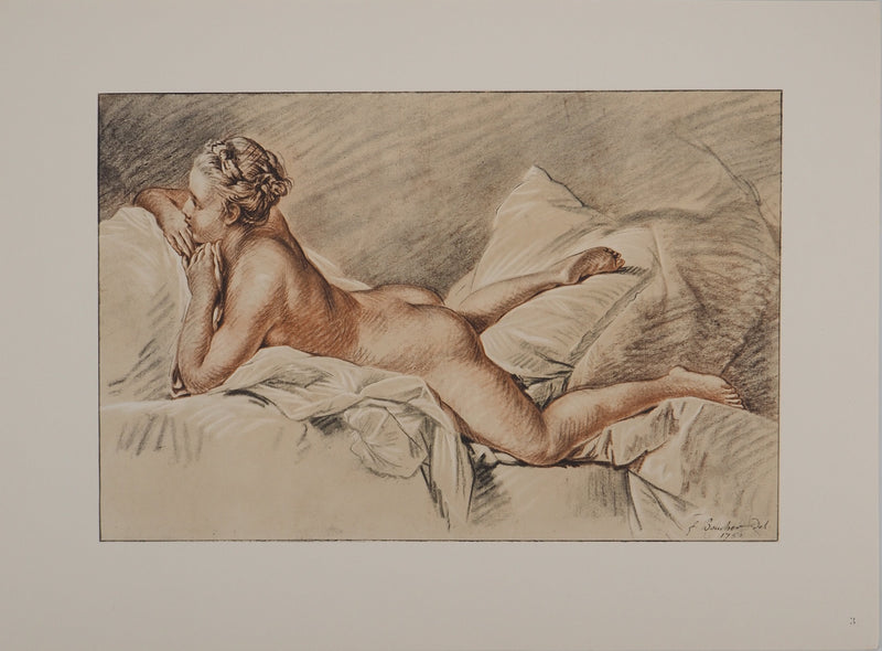 François BOUCHER : Portrait nu au divan, Héliogravure originale (vue générale) - Crédit photo : Galerie Art.Paris