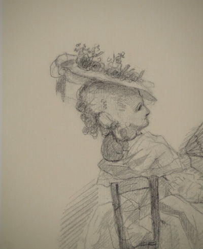 Louis WATTEAU DE LILLE : Portrait assise à l'éventail, Héliogravure originale (photo de détail 3) - Crédit photo : Galerie Art.Paris