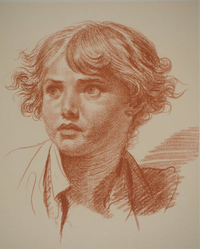 Jean-Baptiste GREUZE : Jeune garçon aux cheveux long, Héliogravure originale (vue générale) - Crédit photo : Galerie Art.Paris