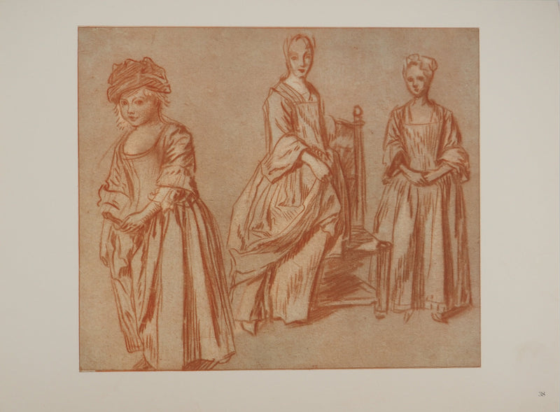 Antoine WATTEAU : Trois jeunes femmes, Héliogravure originale (vue générale) - Crédit photo : Galerie Art.Paris