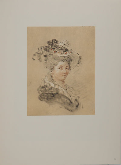 Jean-Honoré FRAGONARD : Jeune femme au chapeau à plumes, Héliogravure originale (photo de détail 2) - Crédit photo : Galerie Art.Paris